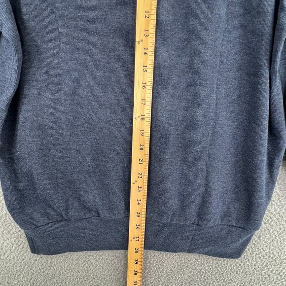 Cremieux Knit Sweater Men Large Blue 1/4 Button Pullover Brown Elbow Patches NEW - Picture 15 of 16